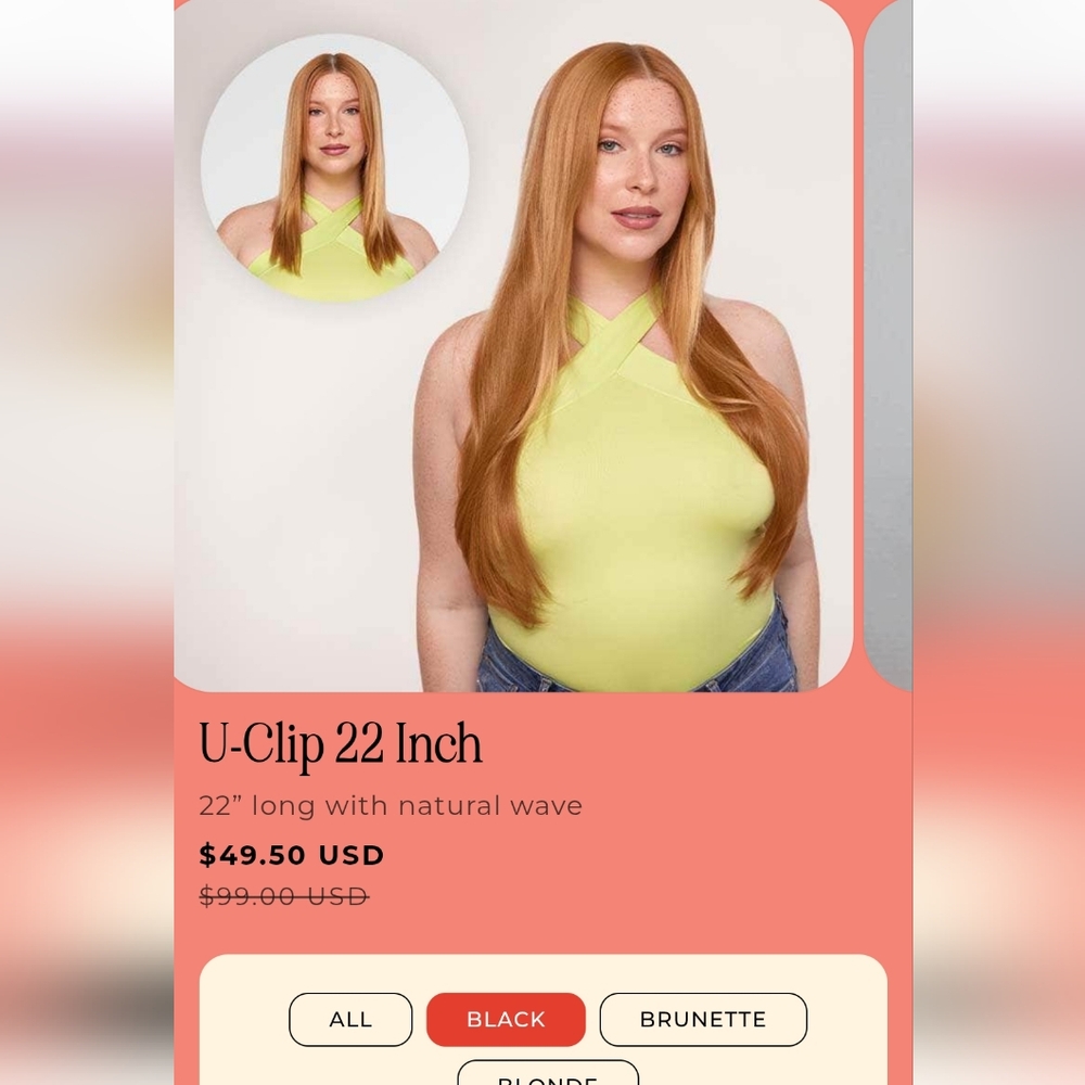 U-Clip 22 Inch22” long with natural wave
